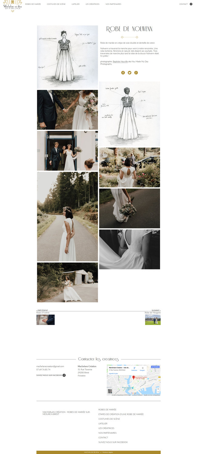 Page showcases a wedding dress signed Macfarlane Creation