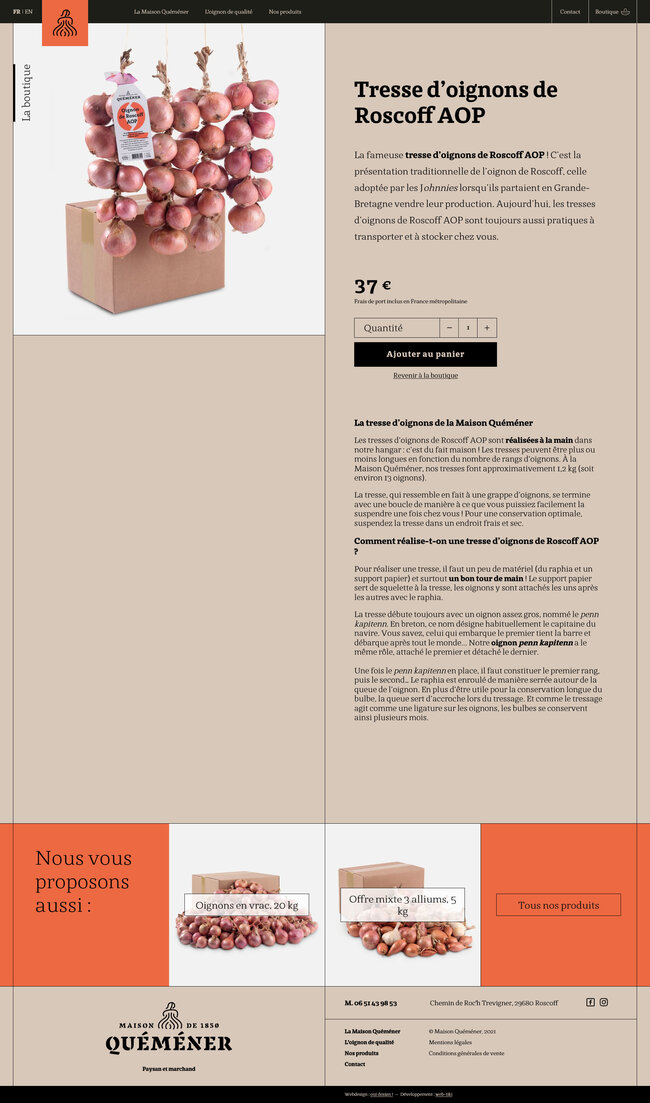 Product page of the shopify online shop of Maison Quéméner