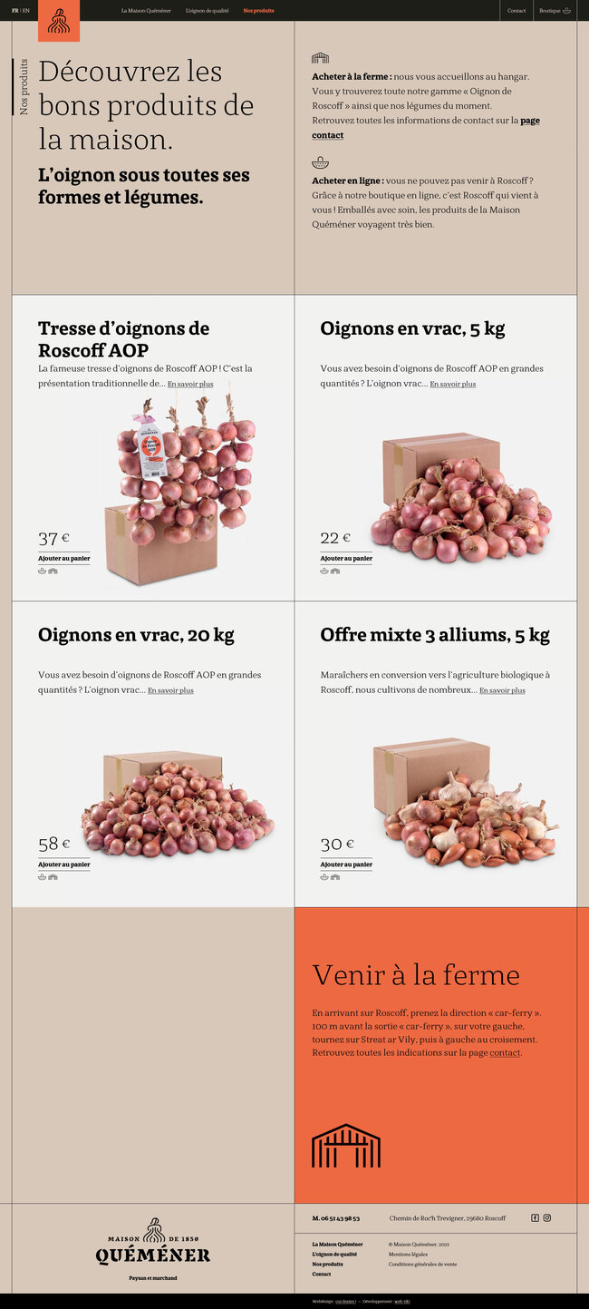 Presentation page of the shopify online store of Maison Quéméner