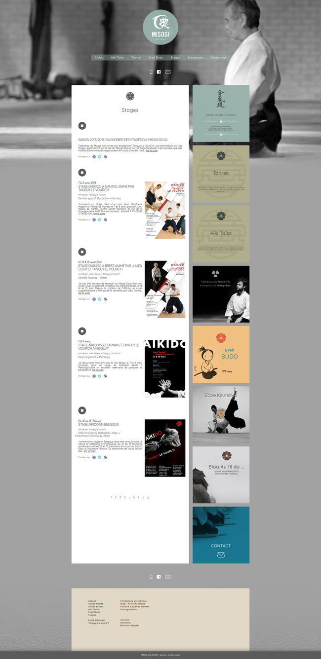 Page stages du site internet du Misogi Dojo